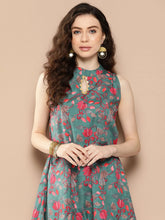 Teal & Pink Floral Printed Tunic-AHTUCRDP-8140-ICH